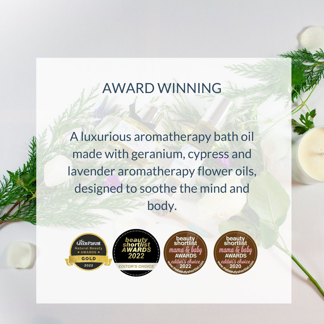 Aromatherapy Bath Oil with Soothing Geranium, Cypress & Lavender 100ml