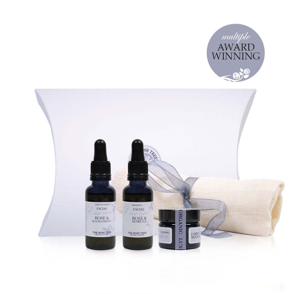 Best Sellers Essentials Starter Set with rose facial oils and carrot mango cleansing butter.