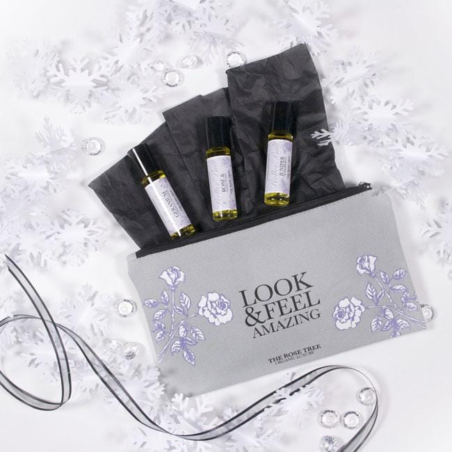 Organic Aromatherapy Roller Ball Collection in Signature Bag The Rose Tree