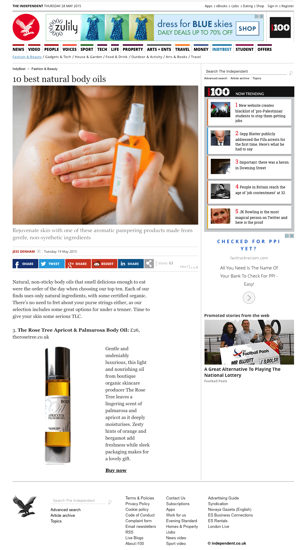 The Independent - 10 Best Natural Body Oils