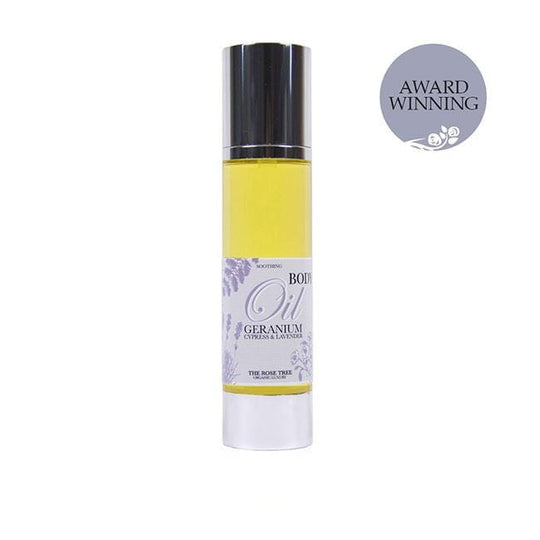 www.therosetree.co.uk Body Care Soothing Body Oil with Geranium, Cypress & Lavender